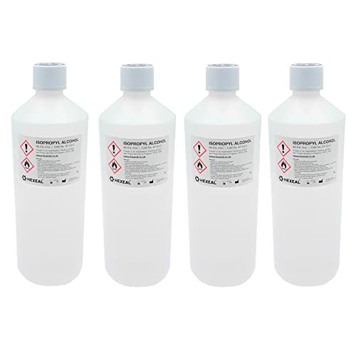 Hexeal Isopropyl Alcohol 4L – 4 x 1L Bottles of 99.9% IPA Disinfectant & Sanitiser – Removes Grime on Phones & Electronics – Degreaser, Cleaning Fluid & Solvent for Paint Thinning