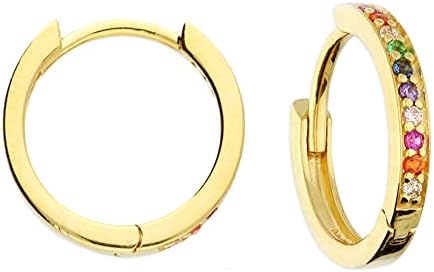9ct Yellow Gold on Silver Rainbow Sapphire Huggie Hoop Earrings