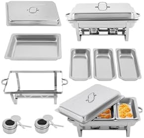 Chafing Dish Buffet Set 3 Pan 9L Food Warmer Set with Lid and Fuel Container, Stainless Steel Buffet Server for Buffets, Hotel Breakfast Areas, Catering, Parties, Wedding Banquets