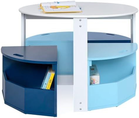Milliard Kids Activity Table and Chair Set - Round Play and School Table with Storage for Children Ages 3-8 - Nesting Design with 4 Stools (Blue)