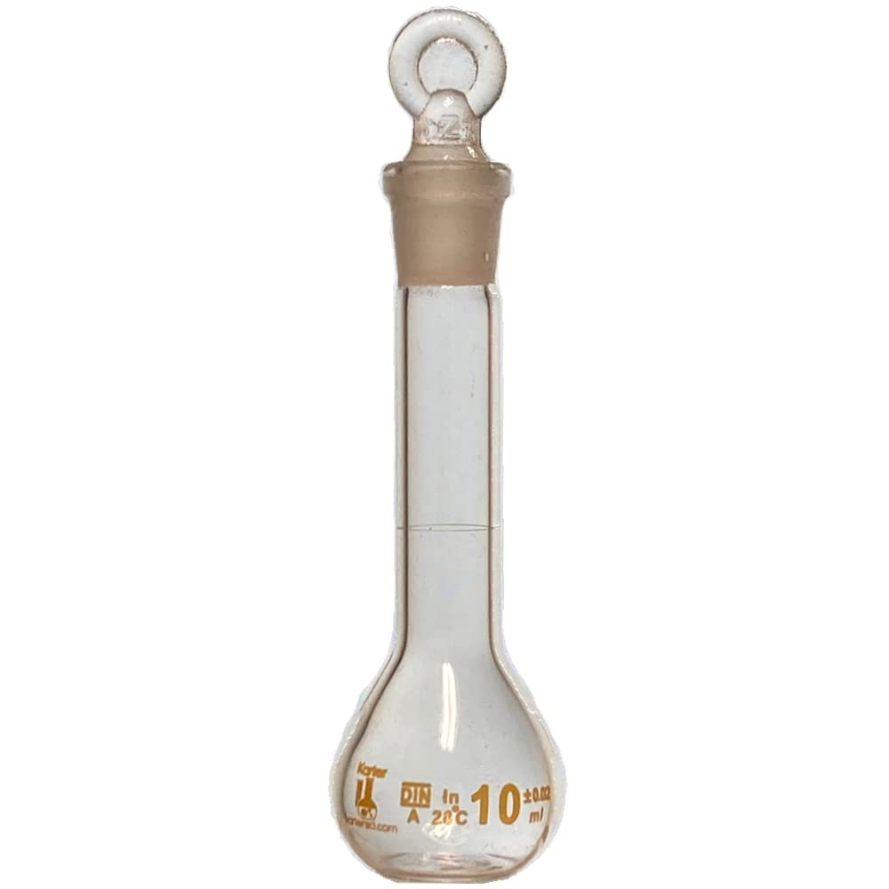 10ml Volumetric Flask, 3.3 Boro Glass, Class A, Ground Stopper, Karter Scientific 252V2 (Case of 10)