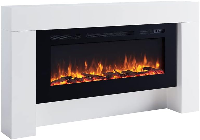 FLAMME Carmaux 63" / 161cm Freestanding Electric Fireplace Suite, 3 Flame Colours, 2000W Heater, Log set or Crystal Fuel Bed with Remote Control White