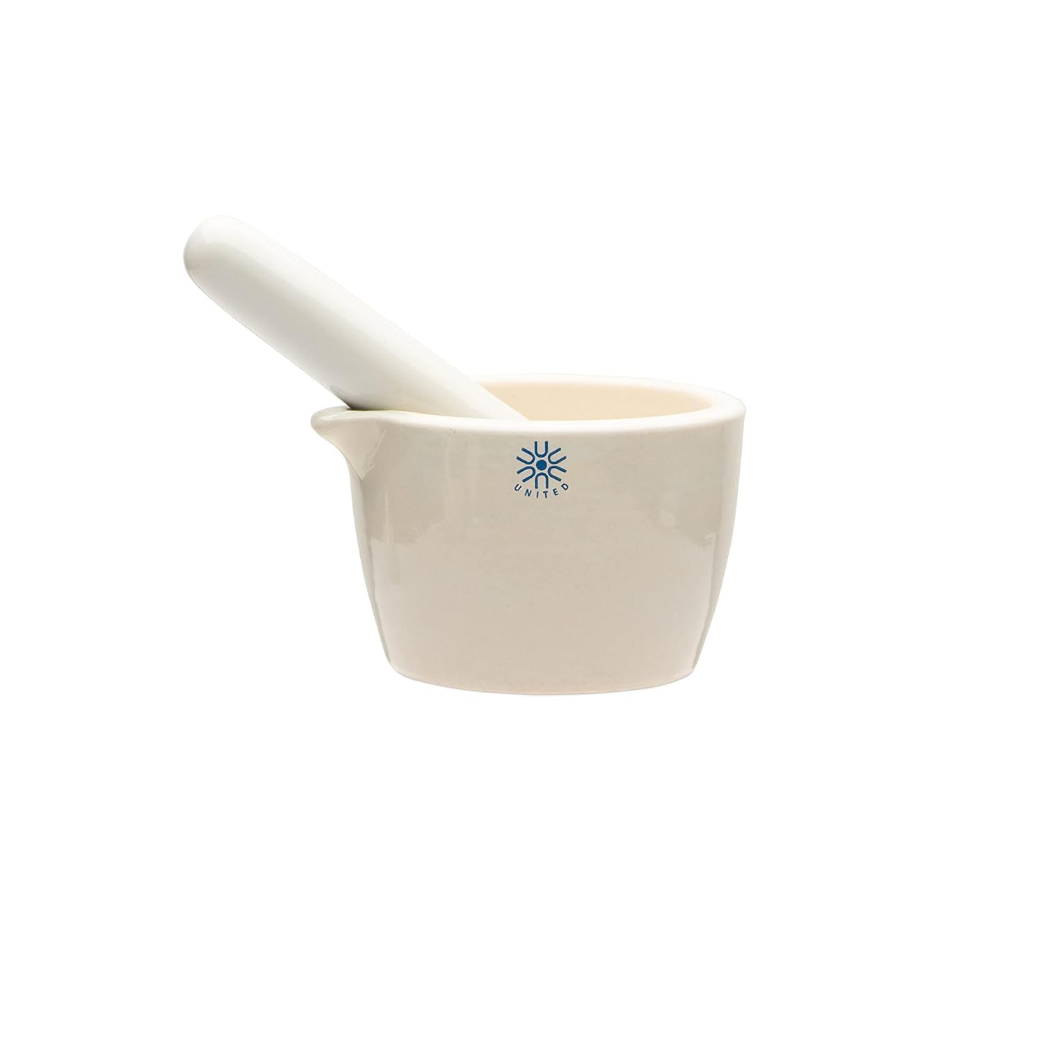 United Scientific™ Ceramic Mortar and Pestle Set - 70mL Capacity, 2.75" Diameter - Deep Form with Pour Spout, Unglazed Grinding Bowl Surface for Kitchen or Lab Use - Herbs & Spices, Pill Crusher