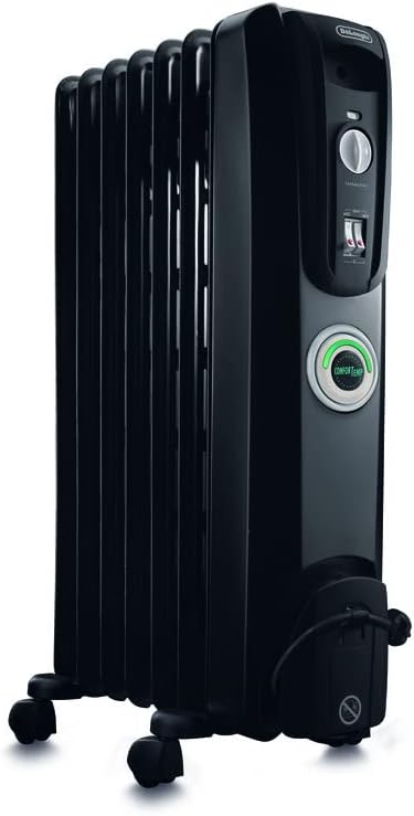 De'Longhi Oil filled Radiator Heater, 1500W Electric Space Heater for indoor use, portable room heater, Energy Saving, full room like office and bedroom with safety features, EW7707CB