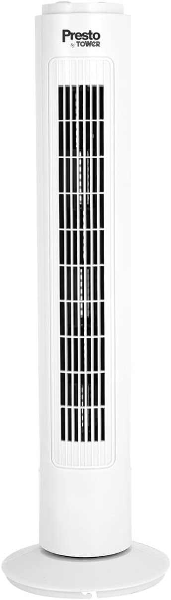 Presto by Tower PT627000 Tower Fan with 3 Speed Settings, 2 Hour Timer, 29”, 45W, White