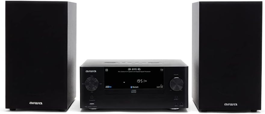 Aiwa MSBTU-500 - Micro chain with remote control, (Hi- Fi, Bluetooth, Sound equipment for your home, CD, Bluetooth, USB-Charging, MP3, FM Radio, 50W (RMS), Compact design, Equalizer) - Black/White