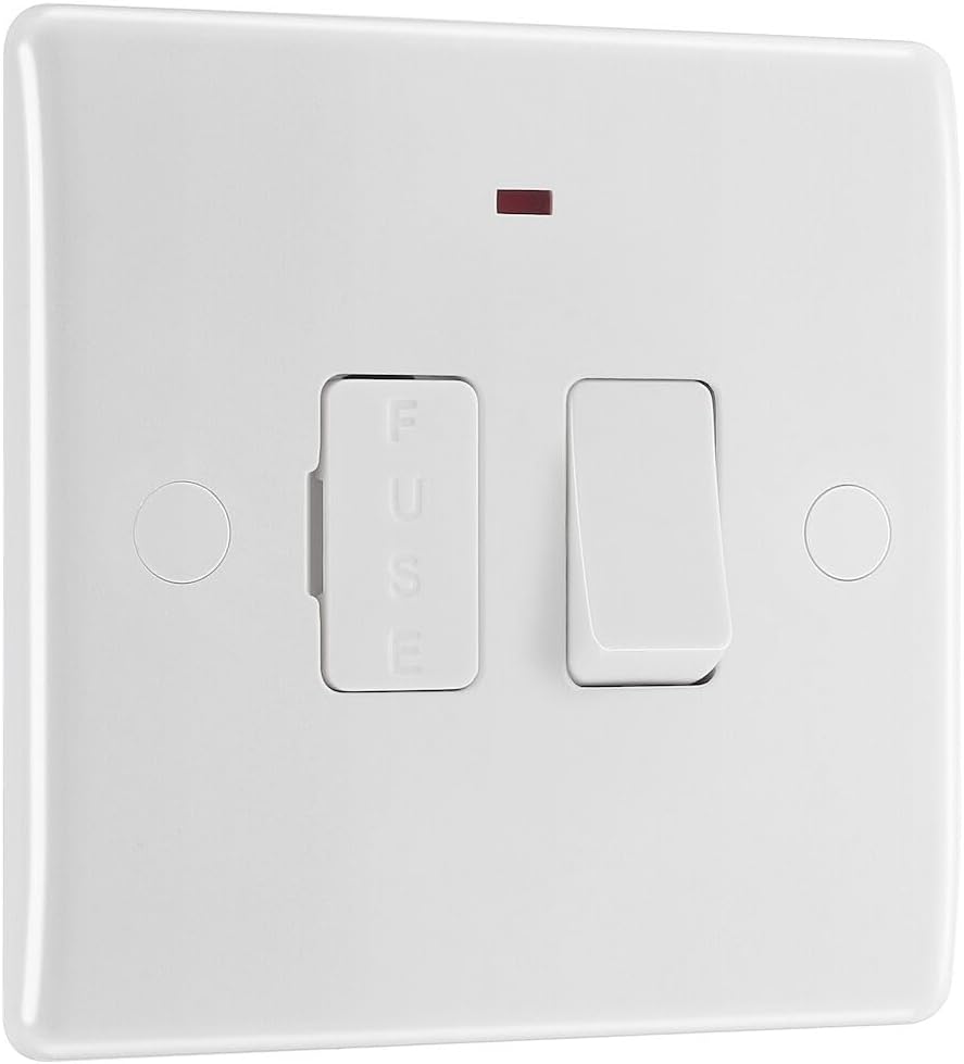 BG Electrical Switched Fused Connection Unit with LED Power Indicator, Fused Spur Switch, Round Edge, Nexus 800 Series, White Moulded, 13A, 852