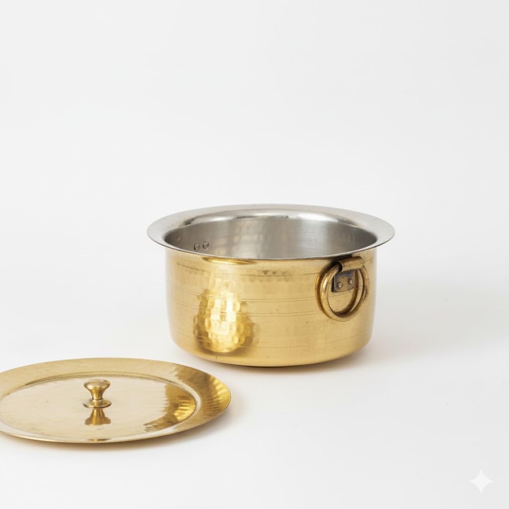 P•TAL Brass Stock Pot with Lid Naturally Nonstick and Toxin Free Pasta Pot Multipurpose Cooking Pot, PFOA and PTFE Free (5.Quart)