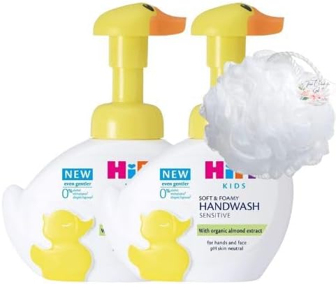 Kids Liquid Soap Bundle which Contains Hipp Babysanft Wash Foam Duck 250ml - Pack of 2 with Shower Puff