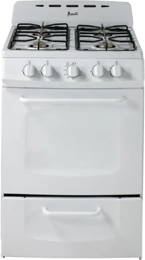 Avanti GRO24P0W Gas Range Oven Compact Freestanding Design, 2.6-Cu.Ft. Capacity 4 Sealed Burners with Electronic Ignition, Includes Broiler Storage Drawer and Accessories, 24-Inch, White