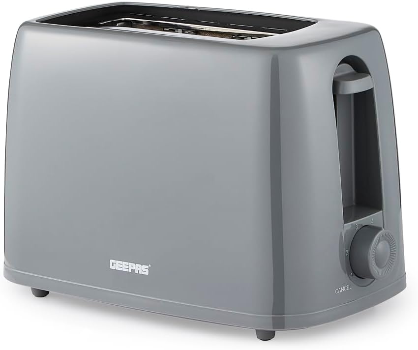 GEEPAS 2 Slice Toaster | 6 Browning Levels with Cancel Function | For Thin Small Bread Slice, Removable Crumb Tray Cool Touch Housing High Lift | Space-Saving Design | 1 Yr Warranty 650W Grey