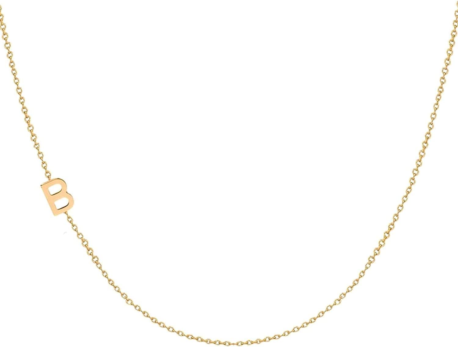 JEWEE DIAMOND Sideways Initial Letter Necklace, 14k Solid Gold or Silver Asymmetrical Dainty Minimalist Multiple 2 3 4 Letters Personalized Choker Necklace