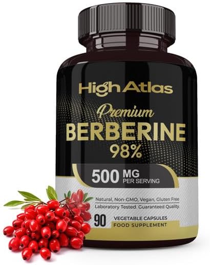 Premium Berberine HCL, 98% Purity, Vegan Capsules, 1500mg per Serving, 90 Capsules, Berberine HCI Root Supplements Pills - Immune System, Healthy Weight Management by HighAtlas