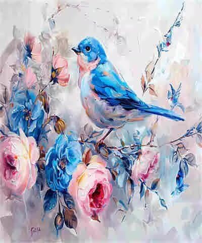 Bird Paint by Numbers Kit for Adults, DIY Paint by Numbers Flower, Acrylic Color by Number for Adults/Beginners, Oil Paintings Crafts for Home Wall Decor - (80x120cm/32x48 Inch, Without Frame) MK22