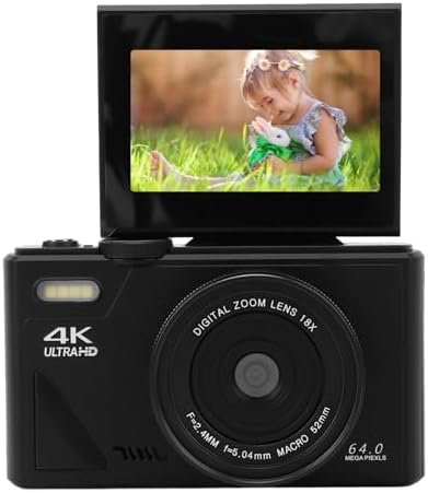 64MP Digital Camera with 4K Vlogging & 18X Zoom, Compact Flip Screen for Boys & Girls