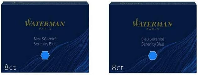 Waterman Paris Fountain Pen Cartridge Serenity Blue 8 Cartridges 2 Pack Large Size Standard Refills for Waterman Pens Smooth Flowing Inks for Luxury Writing