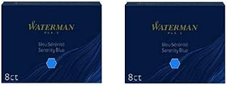 Waterman Paris Fountain Pen Cartridge Serenity Blue 8 Cartridges 2 Pack Large Size Standard Refills for Waterman Pens Smooth Flowing Inks for Luxury Writing