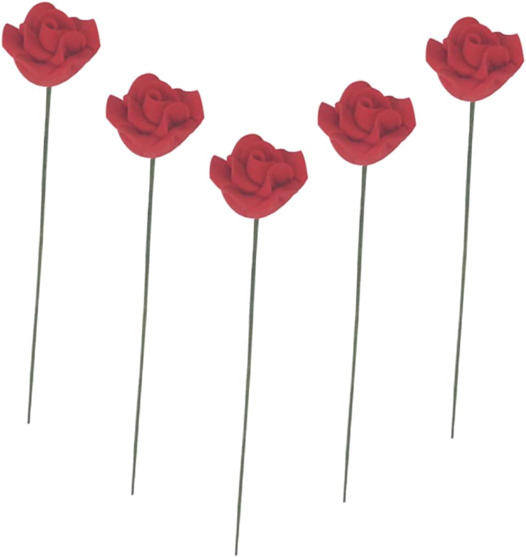 Kisangel 5pcs Realistic Miniature Rose Flower Picks for Micro Landscape Decoration for Dollhouses Mini Gardens and Creative Crafts