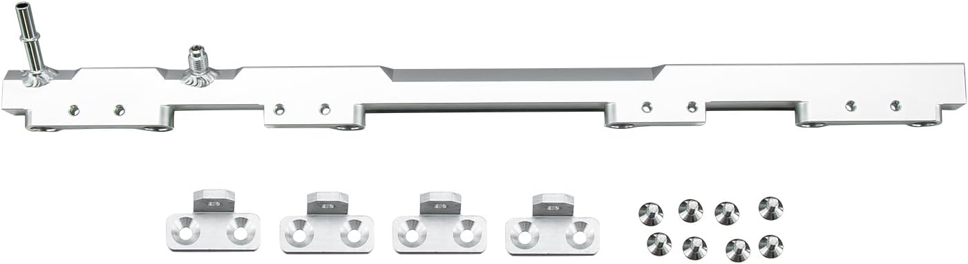 Fuel Rail for 1988-2006 Jeep Cherokee XJ Wrangler TJ YJ Billet Aluminum Performance Fuel Rails, Silver 1989 1990 1991 1992 1993 1994 1995 1996 1997 1998 1999 2000 2001 2002 2003 2004 2005