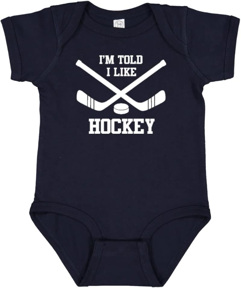 I'm Told I Like Hockey Silhouette Baby Bodysuit, Soft Short Sleeve Cotton Bodysuit, Newborn Baby Girl & Boy Gift