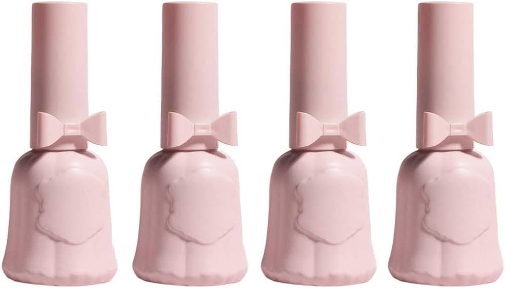 Teensery 4 Pcs 12ml Glass Nail Polish Bottles Empty Refillable Gel Nail Polish Bottles Nail Varnish Vials Containers with Bow Cap for Nail Art, Pink
