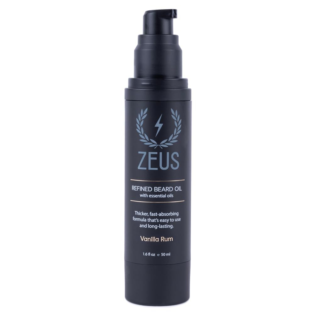 ZEUS Refined Beard Oil, Leave In Conditioner Oil for a Softer Beard & Mustache - Made in USA (Vanilla Rum) 1.6 oz.