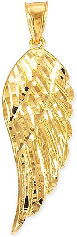 10K Gold Textured Single Angel Wing Charm Pendant - Choice of Metal