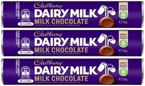 Cadbury Dairy Milk Chocolate Roll Pack 55g (3 Pack) – Made in Australia - Imported & Local Ingredients – Classic Creamy Milk Chocolate – Cocoa Life Certified – Bitesize, Smooth & Delicious Treat