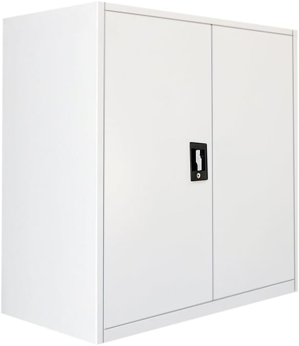 Panana Office Cupboard 2 Doors Metal Lockable Storage File Cabinet Adjustable Shelves Bookcase Storage Unit Grey White