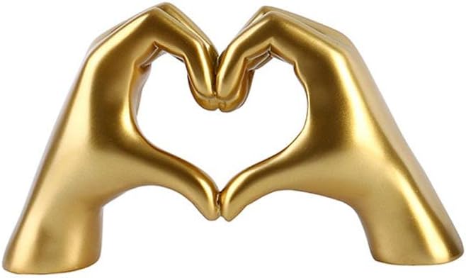 YANGMEI Hand Gesture Statues - Heart Shape Finger Sculpture, Resin Abstract Love Statue Figurines for Wedding Home Desktop Decoration Gifts - Gold