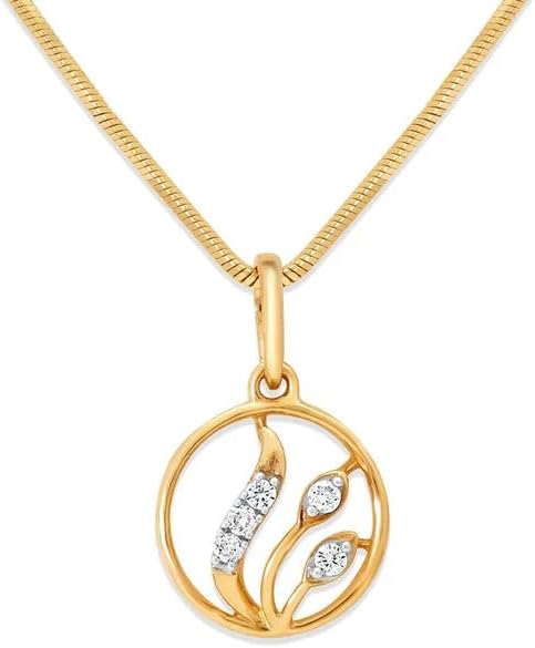 Certified Natural Diamond Real Yellow Gold Round Chain Pendant