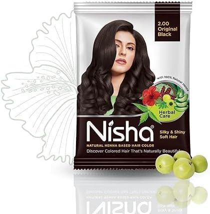 Nisha Heena Based Natural Black Hair Colour 10Gram Pack of 10 Original Black Hair Color, Herbal Conditioning Hair Dye for Silky & Shiny Soft Hair Colour for Men & Women