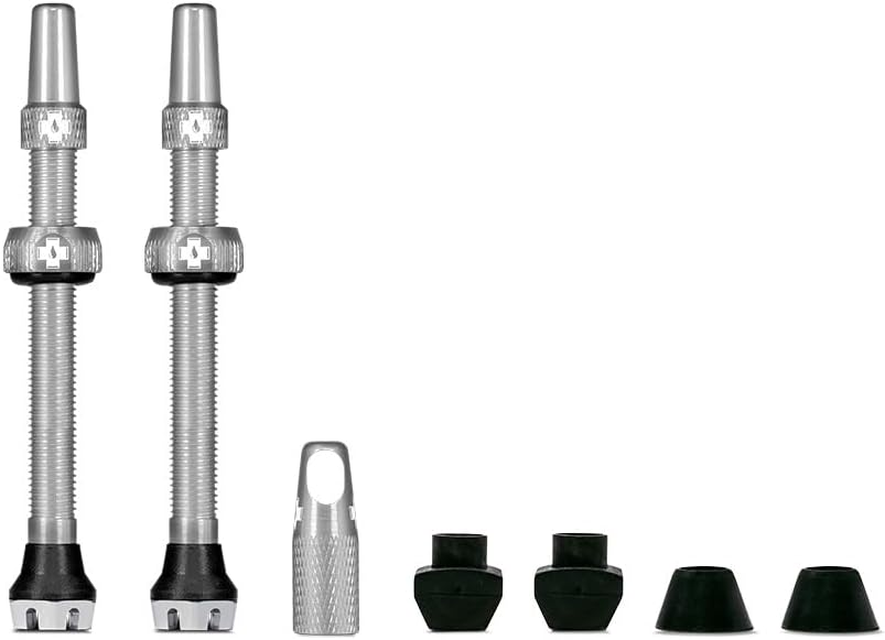 Muc-Off Tubeless Valves, Silver 44mm - Dust Caps for Bikes with Valve Core Removal Tool - Presta Valve Caps for Tubeless MTB/Road/Gravel Bikes