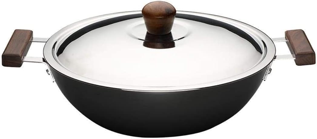 Wonder Chef Ebony Hard Anodized Kadhai, Wok with Lid 24 cm, Black, 63152544