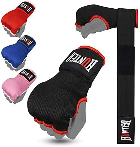 HUNTER Gel Padded Inner Gloves with Hand Wraps for Boxing, Quick Elastic Training Wraps for Men & Women, Muay Thai MMA Kickboxing Martial Arts Knuckle Wrist Protector (Pair)