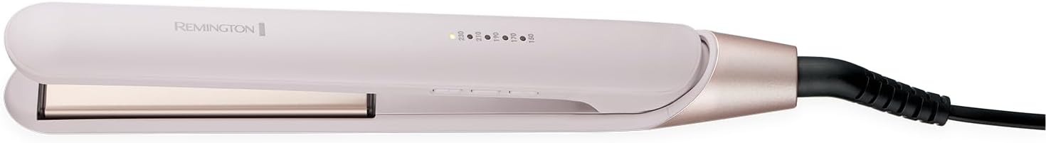 Remington Straightener [Advanced Ceramic + Almond Oil] Almond Allure (Ultra-Fast Heat Up, Digital Temperature Control, Curved Design for Curls & Waves, Extra-Long Plates, Worldwide Voltage) S4807