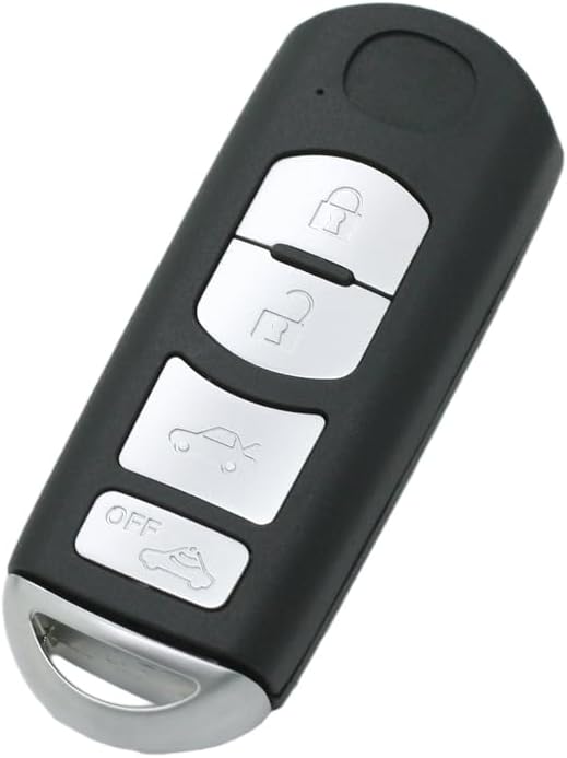 BROVACS Replacement Key Shell + Uncut Blank Emergency Insert Key Compatible with MAZDA 4 Button Smart Keyless Entry Remote Key Case Fob with OFF BTN PG535B