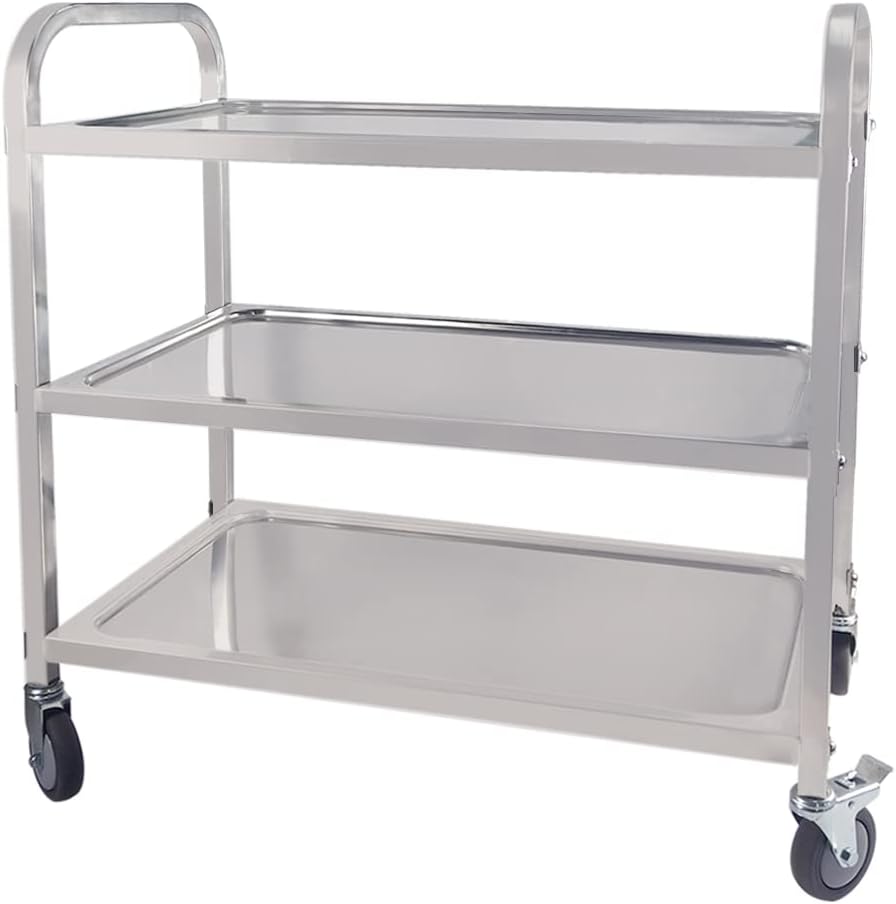 MOOTACO 3 Tier Stainless Steel Utility Cart,85x45x90cm Large Kitchen Cart Serving Trolley Catering Trolley with Locking Wheels for Kitchen, Hotels, Restaurants