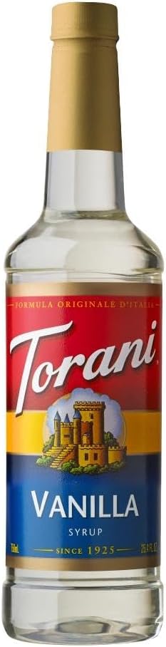 Torani Vanilla Coffee Syrup (750ml) - Pure Cane Sugar Syrup for Lattes, Iced Coffee & Hot Drinks - Classic Sweet Taste, Vegetarian-Friendly