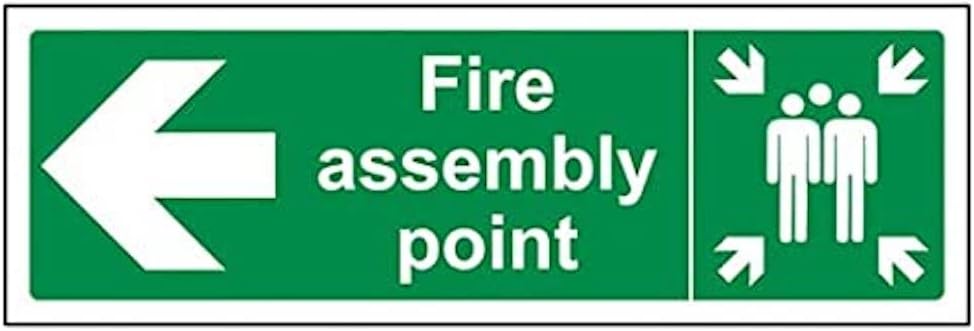 V Safety Eco Friendly Fire Assembly Point - Fire Assembly Point Arrow Left - 450 x 150 mm Safety Sign