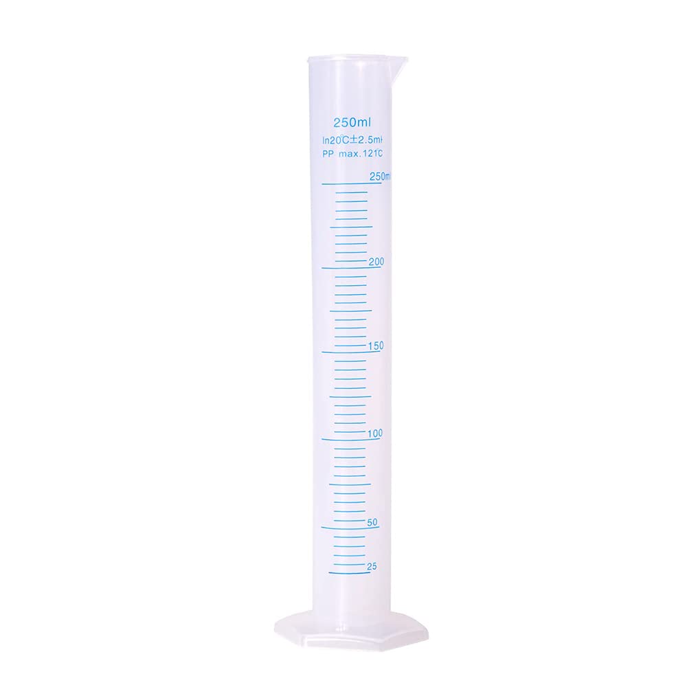 KOMUNJ 1 Piece Transparent Blue Line Measuring Graduated Cylinder Science Measuring Lab Heavy Wall Graduated Cylinder Measuring Cylinder, 250 ml