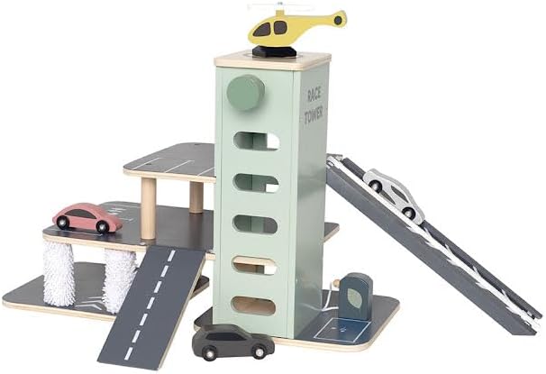 Jabadabado Wooden Parking Garage with cars and helicopter