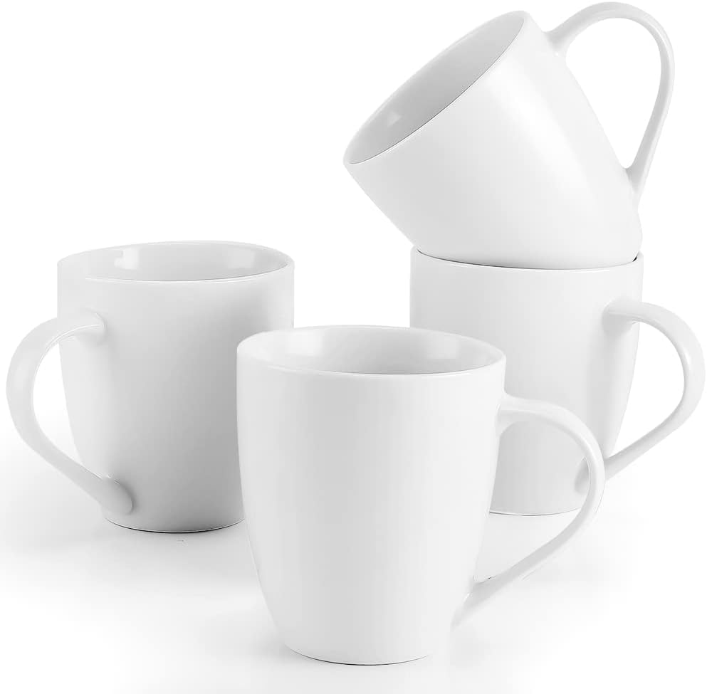 Mfacoy White Coffee Mugs Set of 4, 16 Ounce Coffee Mugs with Handles, Ceramic Coffee Cups, Porcelain Mugs Sets, Large Coffee Mugs for Coffee, Tea, Hot Cocoa, Milk, Microwave and Dishwasher Safe