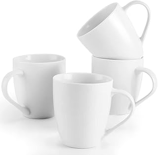 Mfacoy White Coffee Mugs Set of 4, 16 Ounce Coffee Mugs with Handles, Ceramic Coffee Cups, Porcelain Mugs Sets, Large Coffee Mugs for Coffee, Tea, Hot Cocoa, Milk, Microwave and Dishwasher Safe