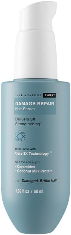Bare Anatomy Damage Repair Hair Serum, Powered by Cera3x Technology Delivers 3x Hair Strengthening, Serum for Hair Smoothing for Dry and Frizzy Hair, 50ml