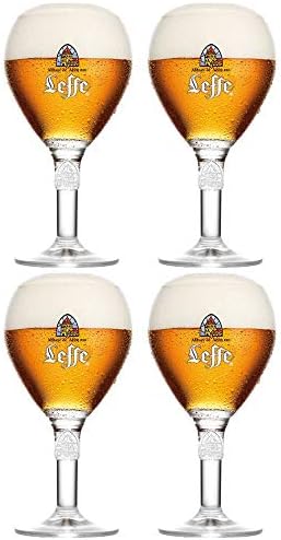 Official Leffe Chalice - Set of 4 Large Stem Glasses - 33cl Each - Perfect for Leffe Blonde, Brown, Ruby, Double, Triple + 4 Beer Mats