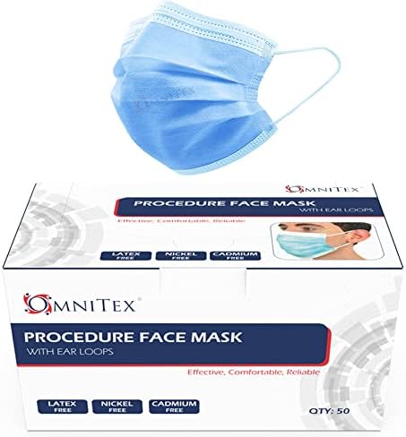 British Brand | Omnitex 3ply Premium Type IIR Disposable Surgical Face Mask | EN14683:2019 | 98% Filtration, Fluid Resistant, Medical Face Mask 2R with Ear Loops - Pack of 50