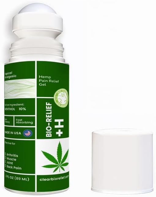 BIO-RELIEF Fast-Acting Hemp Pain Relief Roll On - Highly Effective, Cool & Topical Pain Relief Extra Strength for Arthritis, Muscle, Joint & Back – Easy Roll On Maximum Strength, Made in USA