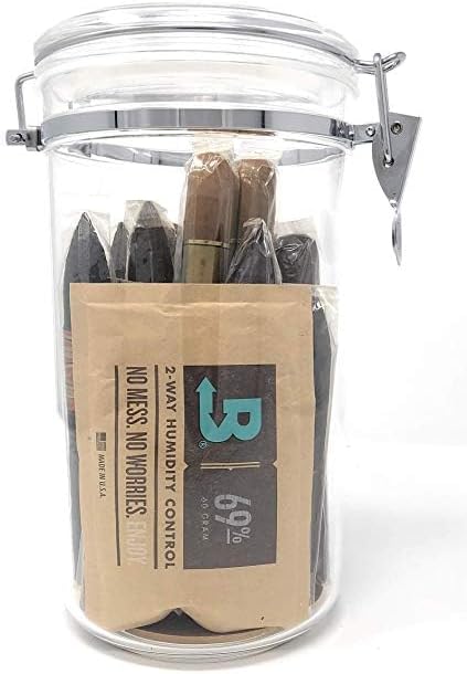 Acrylic Cigar Humidor Jar with Boveda 69% 2-Way Humidity System, 25 Cigar Capacity