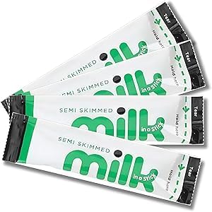 60 x Lakeland Dairies Milk In A Stick - UHT Semi Skimmed Milk Sachets - 10ml Each. Ideal for Travel, Camping, Work, Hotels, Airplanes, and Letterbox Friendly Packaging By Espresso Yourself